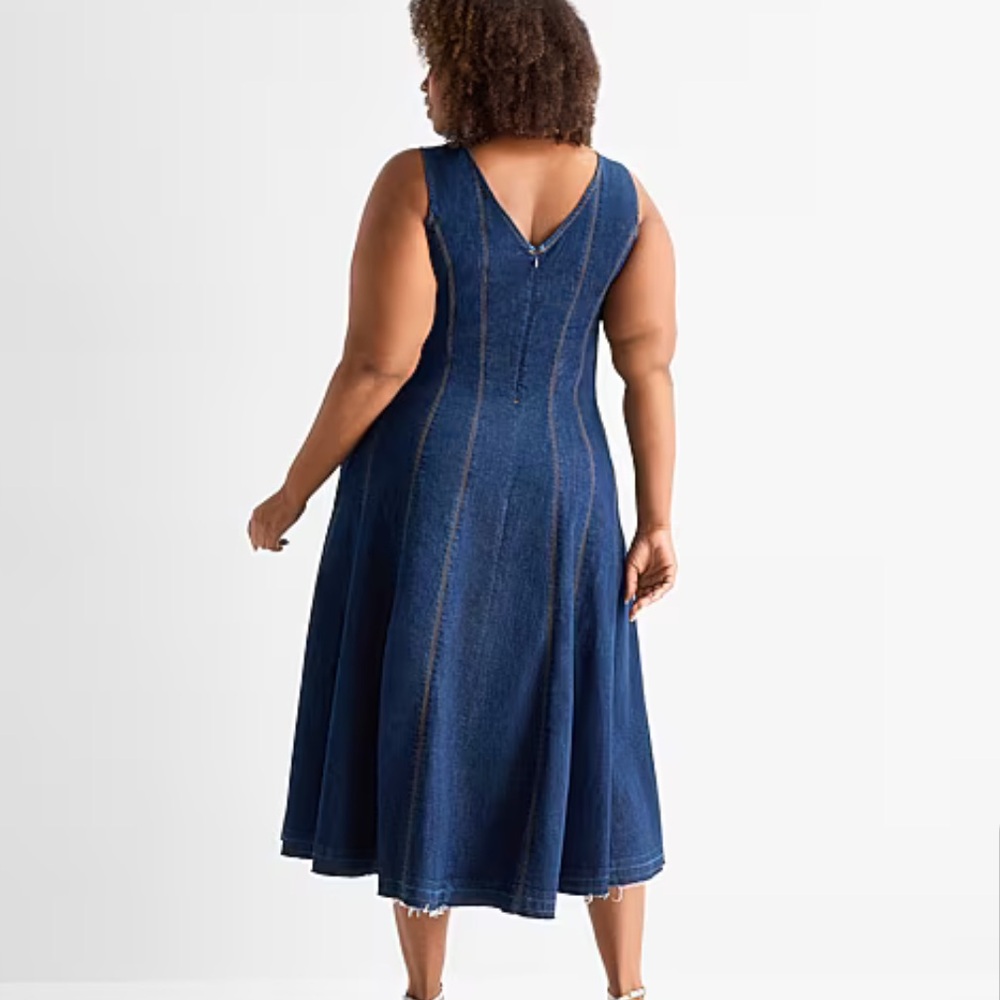 Ashley Graham Dark Denim Midi Dress with Side Slit Sz 18W NWT - Picture 7 of 9
